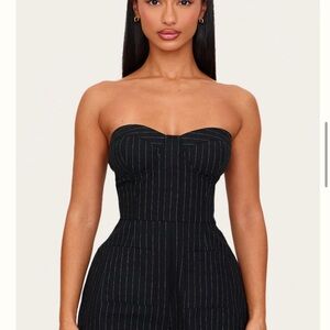 PrettyLittleThing Black Pinstripe Jumpsuit